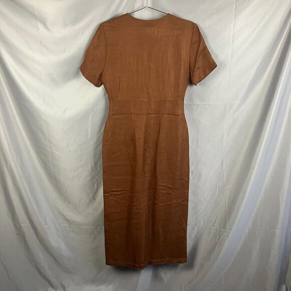 Body English Midi Dress 6 Vintage Brown 90s Button Sheath Retro Mod Office - Picture 5 of 10